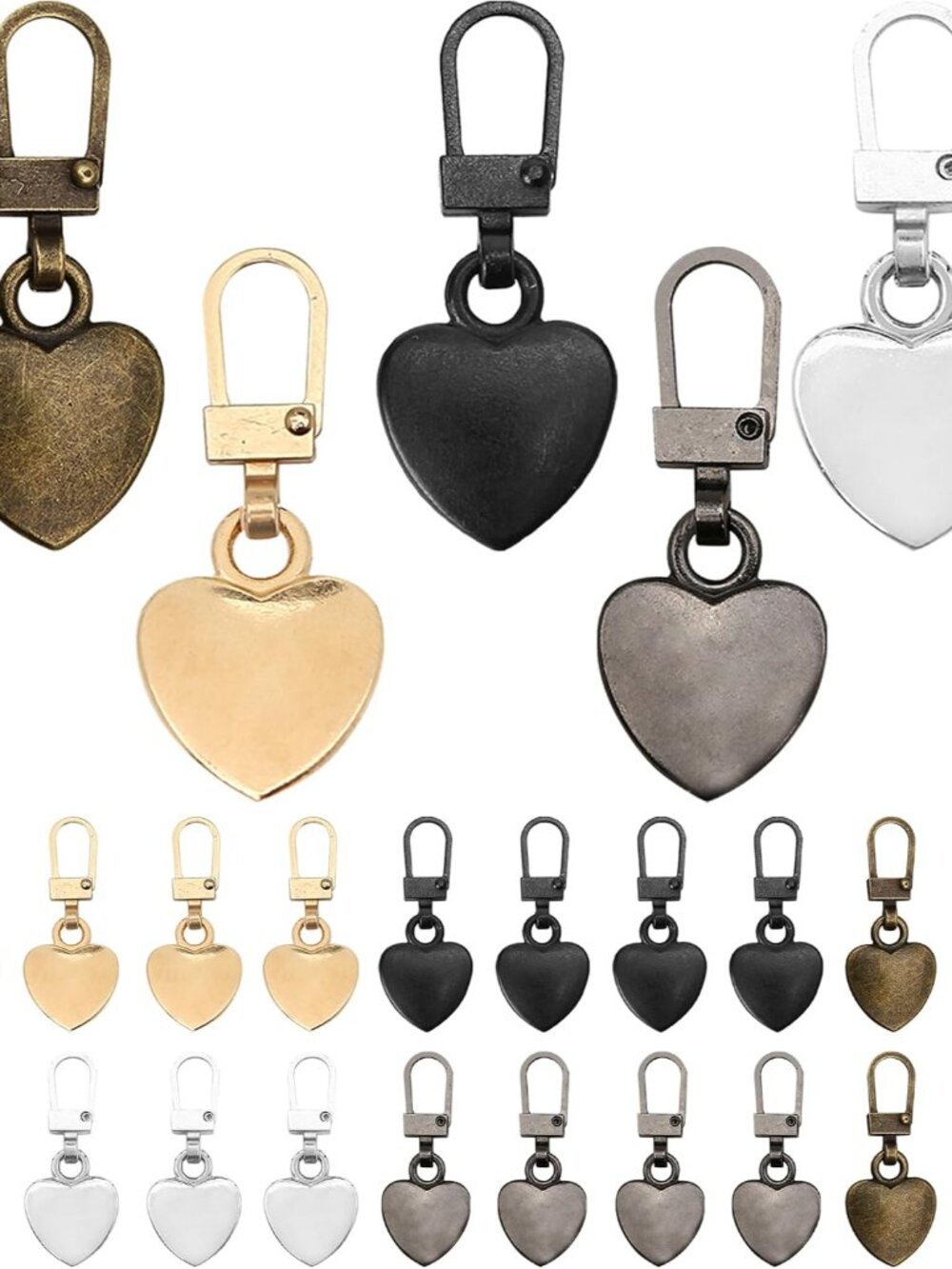 20pcs Multicolor Zipper Pull Replacement Heart Shaped Metal Tabs Upgraded Premiu
